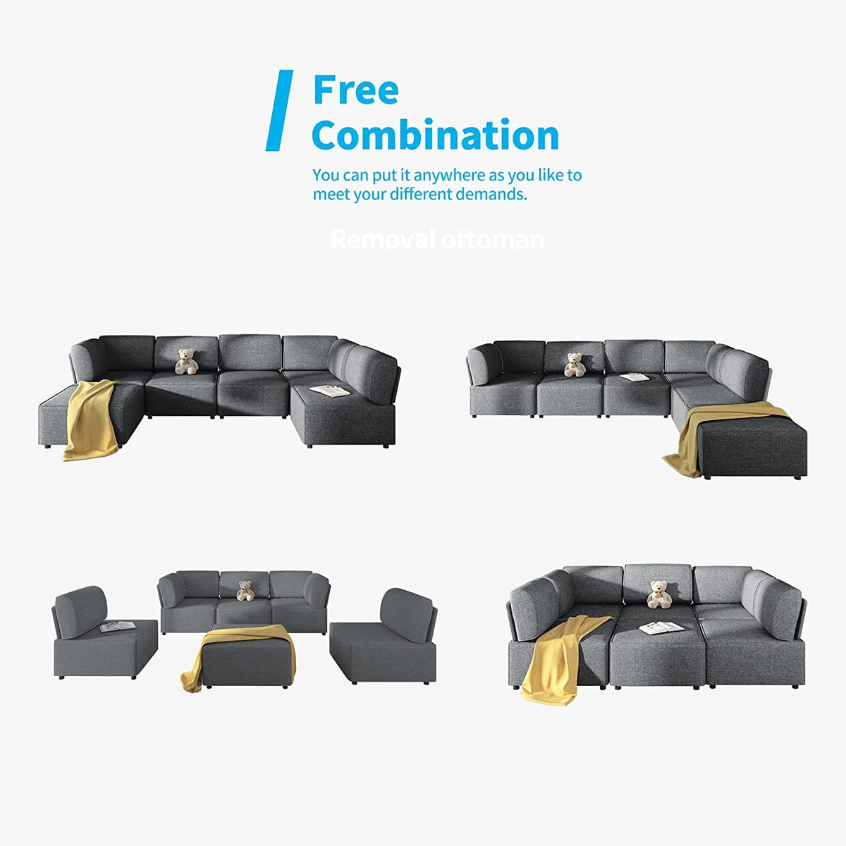 Mjkone Sectional Couch/Futon Sofa Bed, Variable Modular Oversized Couch, U/L Shaped Couch and Queen Sleeper Sofa, Convertible Sofa Set for Living Room, Furniture for Living Room