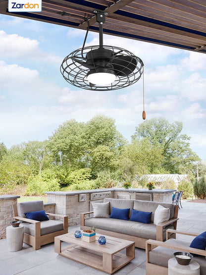 Zardon 20" Outdoor Ceiling Fan with Light and Remote, 7 Blades Caged Waterproof Gazebo Fan for Patio, Porch, Pergola Canopy, App Control