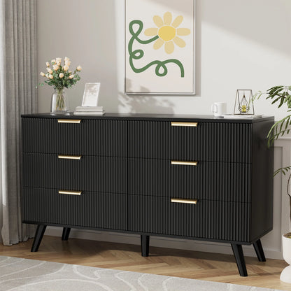 Planntonneo Boho Fluted 6 Drawer Dresser, Wooden Chests for Bedroom