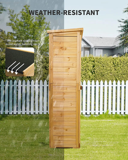 63.2" Outdoor Storage Cabinet, Lofka  Lockable Doors Garden shed with Adjustable Shelves| Asphalt Roof| Ventilate Shutter, Wood Shed with Large Storage Space, Waterproof Roof for Garden, Natural