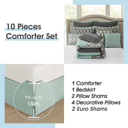 LANCO MODERN LIFESTYLE King Size Comforter Set, Burgundy, 10 Piece Bed in a Bag for All Seasons, Luxury Extreme Comfort Bedding Sets with Bedskirt, Pillow Shams, Euro Shams and Decor Pillows