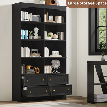 Homfa Double Row 6 Tier Bookcases, 71 in Tall Bookcase Bookshelf with 4 Drawers and 8 Display Cubicles, for Home Office Living Room, White