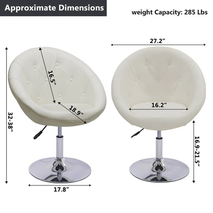Duhome Modern Vanity Make-up Accent Chair PU Leather Desk Chair Round Swivel Tufted Adjustable Lounge Chair for Bedroom White