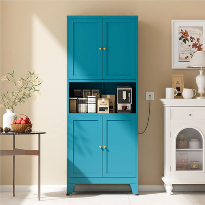 Elegant 69" Tall Modern Kitchen Pantry,Metal Storage Cabinet with Adjustable Shelves,Pantry Storage Cabinet for Kitchen,Dining Room,Living Room,Blue