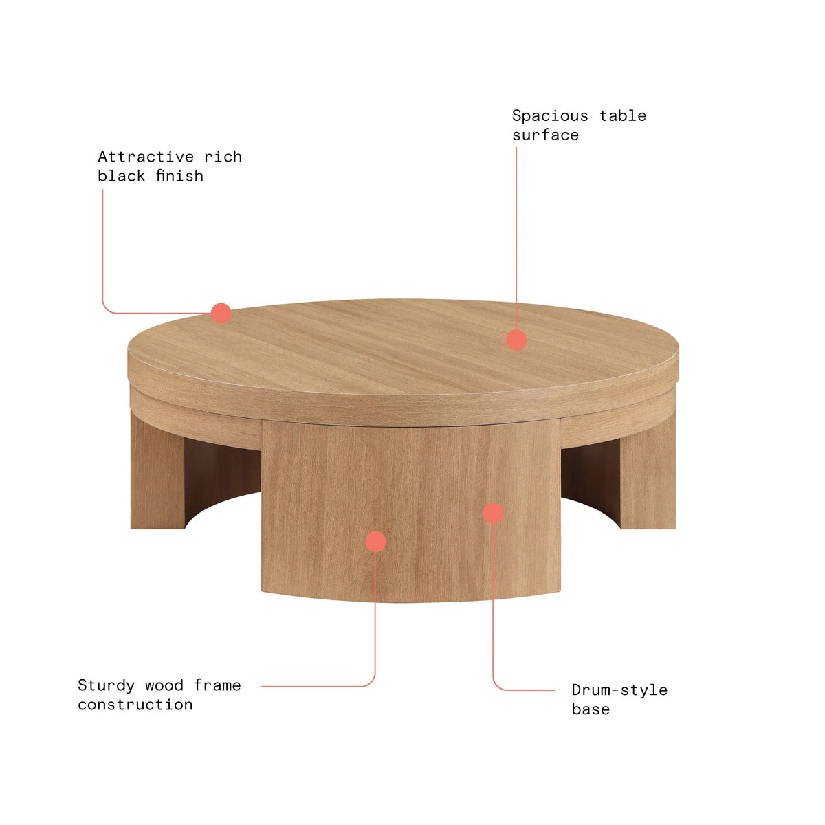 Beautiful Mod Round Coffee Table by Drew Barrymore, Warm Honey Finish