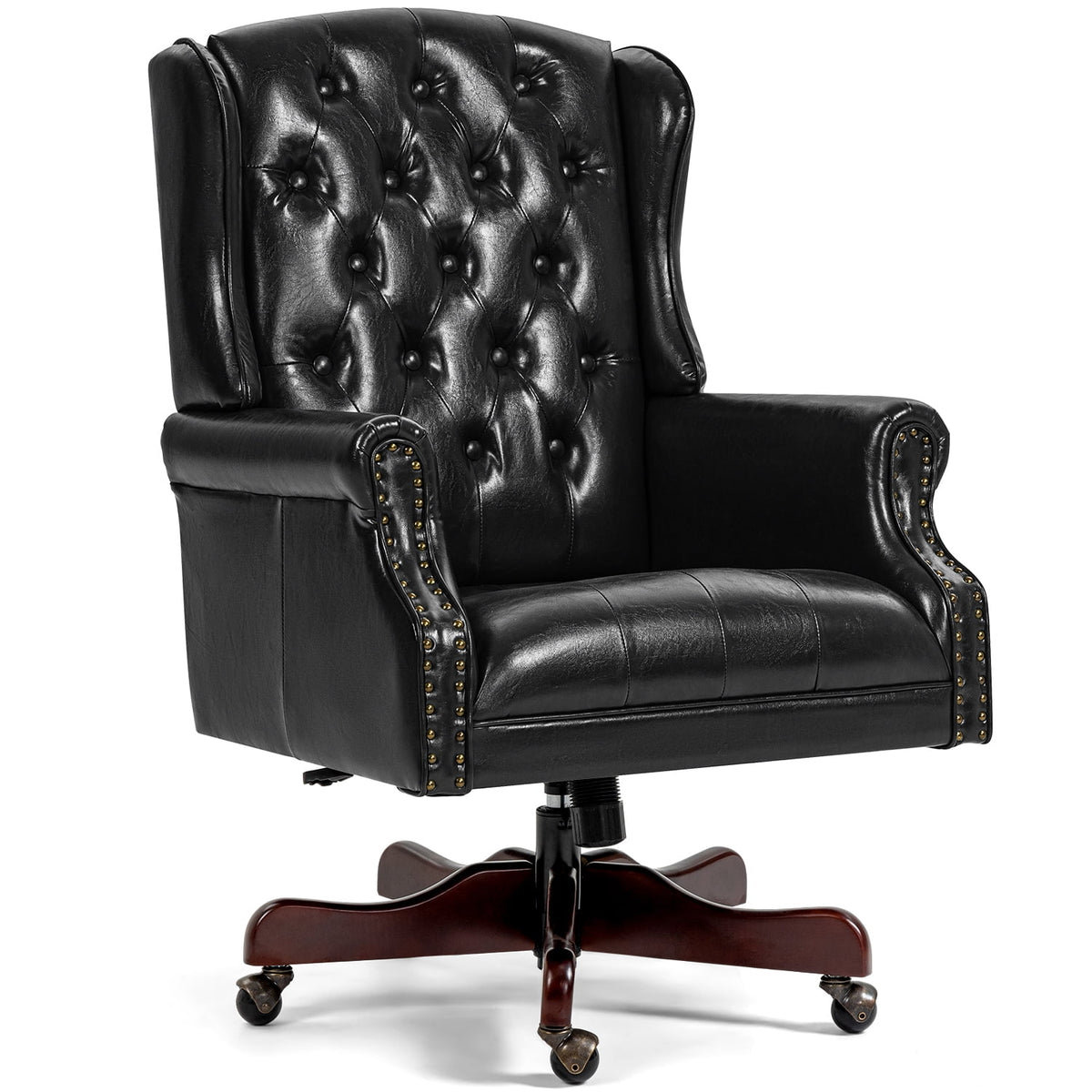 Homhum Classic Boss Office Chair, High Back Faux Leather Swivel Desk Chair, Adult, Brown