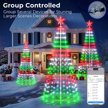 8FT 191 LED Christmas Cone Tree Smart Light with 58 Modes DIY Timer Remote Dimmable Artificial Christmas Tree for Porch Yard Patio Indoor Outdoor Xmas Holiday Decor