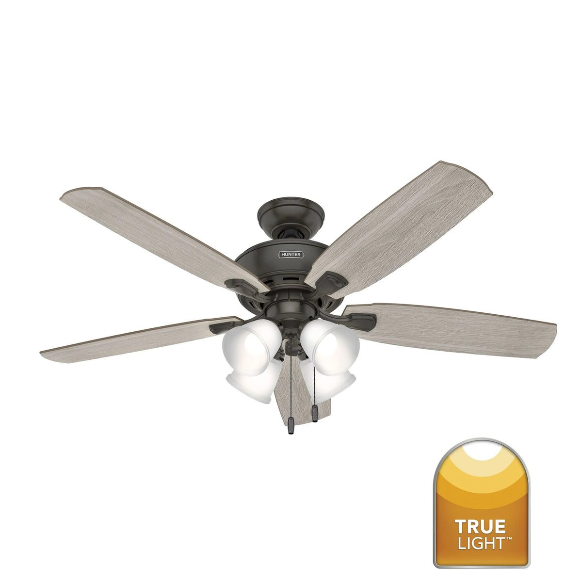 Hunter - Amberlin Indoor Ceiling Fan With Light, 52-inch, Brushed Nickel, Casual-style, 3-speed WhisperWind Motor, 53216, for Living Rooms, Bedrooms