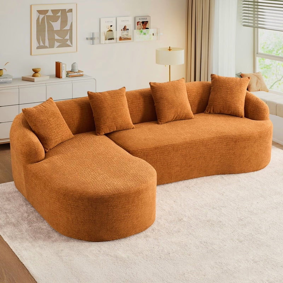 Timbernest 99" Modular Sectional Sofa with Pillows, Chenille L Shaped 3-Seater Couch with Deep Seat, White