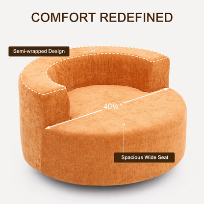 Fumahaus Upholstered Swivel Accent Chair, Oversized Comfy Round Sofa Chair with Two Pillows, Leisure Sofa Chair for Living Room Bedroom, Beige