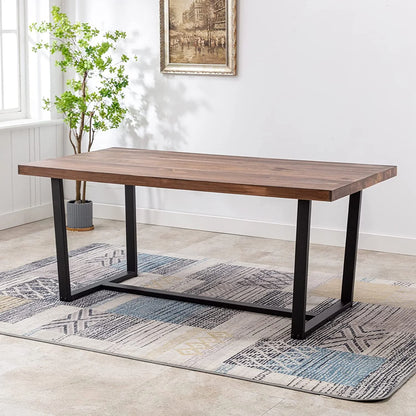 ChVans Dining Table for 4-6 Person, Rustic Farmhouse Solid Wood Dining Table with Metal Frame for Kitchen Meal(Brown-72 in Dining Table)