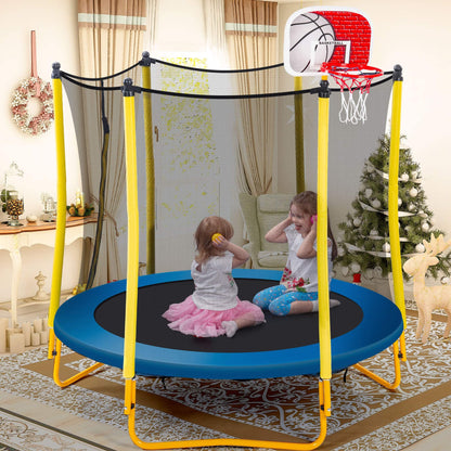 Leuco 66" Kids Trampoline with Basketball Frame, Rubber Ball and Enclosure Net, 5.5ft Mini Small Toddler Trampoline Toys for Indoor and Outdoor Use, Age for 1-8 years old