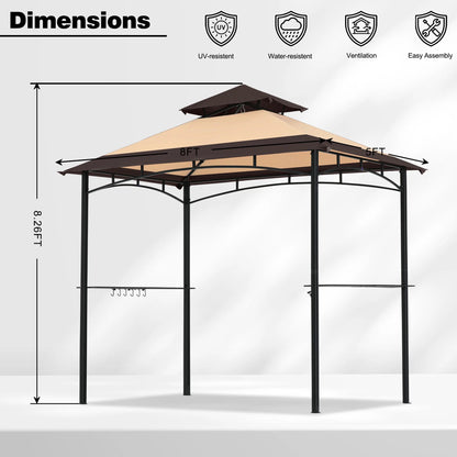 MASTERCANOPY 8' x 5' Grill Gazebo Outdoor BBQ Gazebo Canopy with LED Lights for Patio, Brown