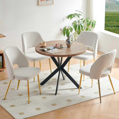 NORDICANA 5-Pieces 37-Inch Dining Table Set for 4 - Space Saving Round Table and Chairs with 4 Seaters Velvet Upholstered Chairs