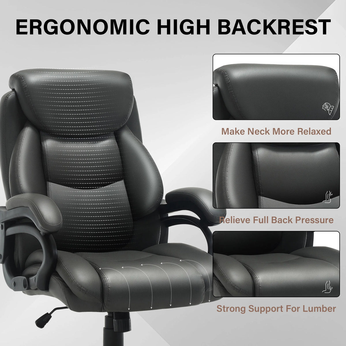 JONPONY Big and Tall Office Chair 500LBS Wide Seat Ergonomic Computer Desk Chair High Back Executive Leather Chair Adjustable Task Chair Lumbar Back Support 8 Hours Heavy Duty Design,Black