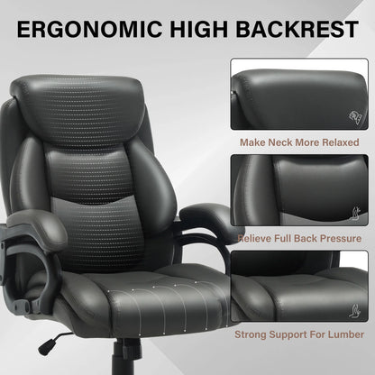 JONPONY Big and Tall Office Chair 500LBS Wide Seat Ergonomic Computer Desk Chair High Back Executive Leather Chair Adjustable Task Chair Lumbar Back Support 8 Hours Heavy Duty Design,Black