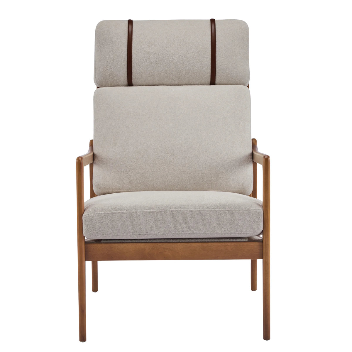 Christopher Knight Home Mid-Century Modern Accent Chair, Solid Wood Frame with High Back, Beige Cushions