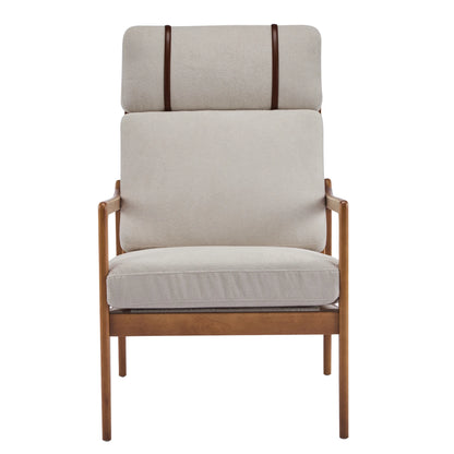 Christopher Knight Home Mid-Century Modern Accent Chair, Solid Wood Frame with High Back, Beige Cushions