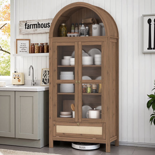 LAZZO 73-Inch Tall Arched Kitchen Pantry Storage Cabinet, 2 Doors, Brown