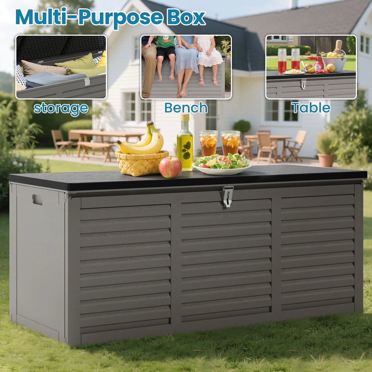 Outdoor Storage Box, 130GAL Waterproof Deck Box, Lockable Pool Patio Storage Indoor Toy Box, Outdoor Storage Bench for Porch, Max Load Weight 500LBS