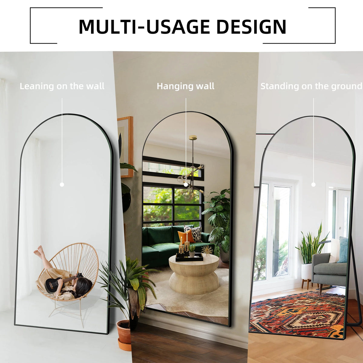 Ufurpie 71"×32" Large Full Length Mirror,Arch Mirror,Floor Mirror with Stand,for Bedroom Living Room Dressing Room,Black