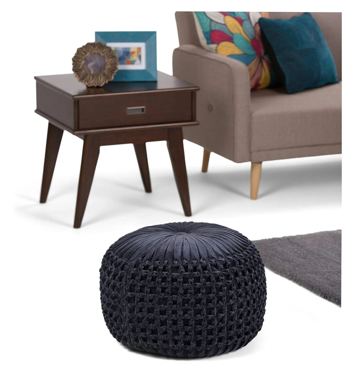 Exlonjet Margo 20 Inch Boho Round Pouf in Multi Color Braided Jute, For the Living Room, Bedroom and