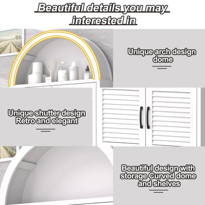 HARIPUL Over The Toilet Storage Cabinet w/ Unique Wood Grain & Arc Design, Freestanding Bathroom Shelf Organizer Space Saver w/ Doors & Anti-Tip Device, Wood Color