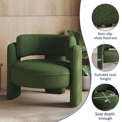 BELLEZE Sherpa Boucle Chair, Modern Barrel Accent Chair Comfy Round Upholstered Armchair Accent Side Chair for Living Room, Bedrooms, Corner - Quinton��White��