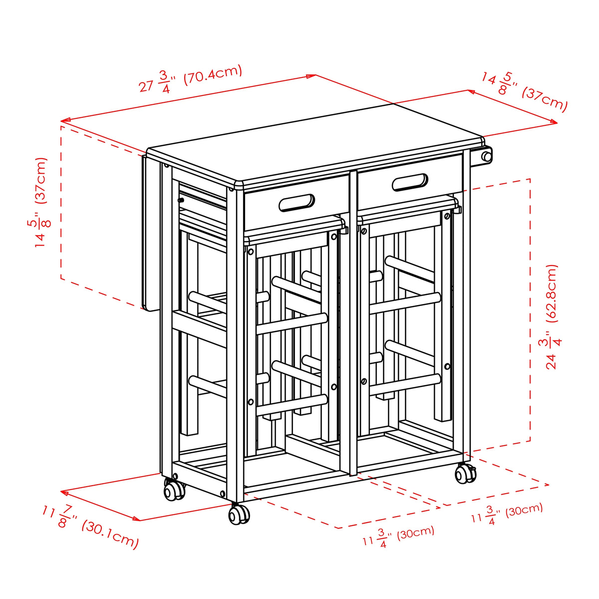 Winsome Suzanne 3-PC Space Saver Set, 2 Tuck-away stools, Teak Finish