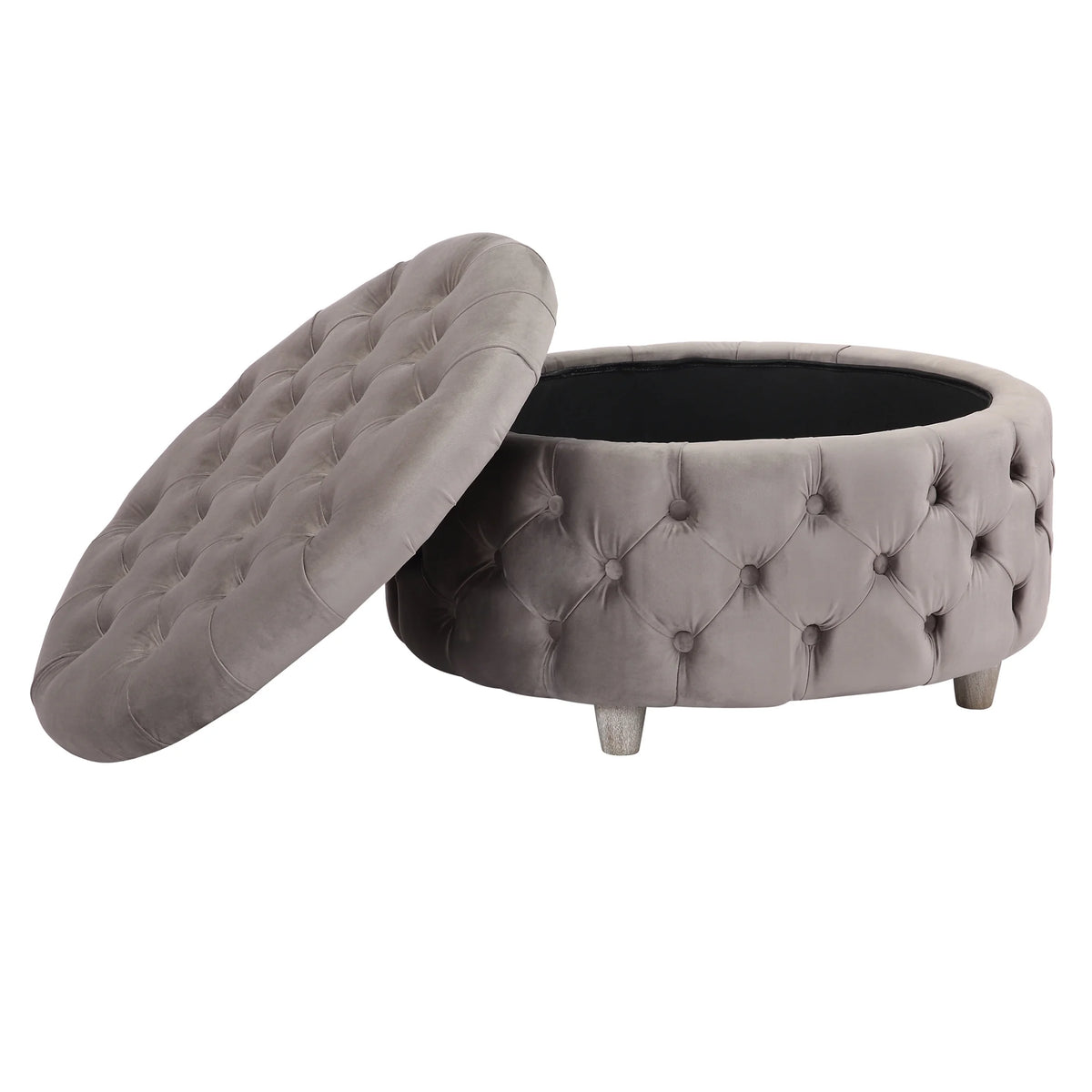 WestinTrends Wordford Round Velvet Tufted Storage Ottoman, Velvet Navy Blue