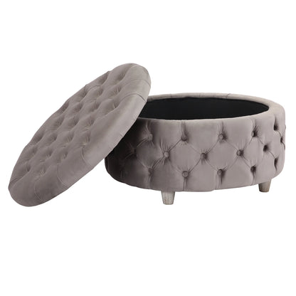 WestinTrends Wordford Round Velvet Tufted Storage Ottoman, Velvet Navy Blue