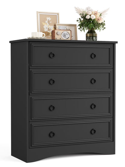 Duerer Modern Drawer Dresser for Bedroom, Living Room, Hallway, Dresser Chest with 4 Drawers, Black