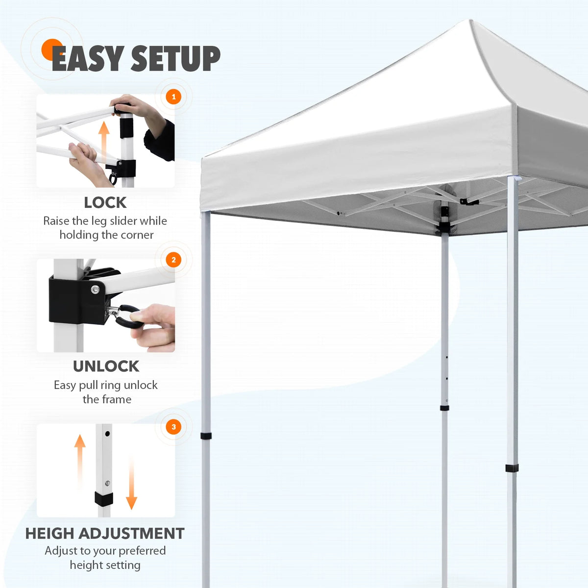 EAGLE PEAK 5x5 Pop Up Canopy Tent Instant Outdoor Canopy Easy Set-up Straight Leg Folding Shelter（Blue）