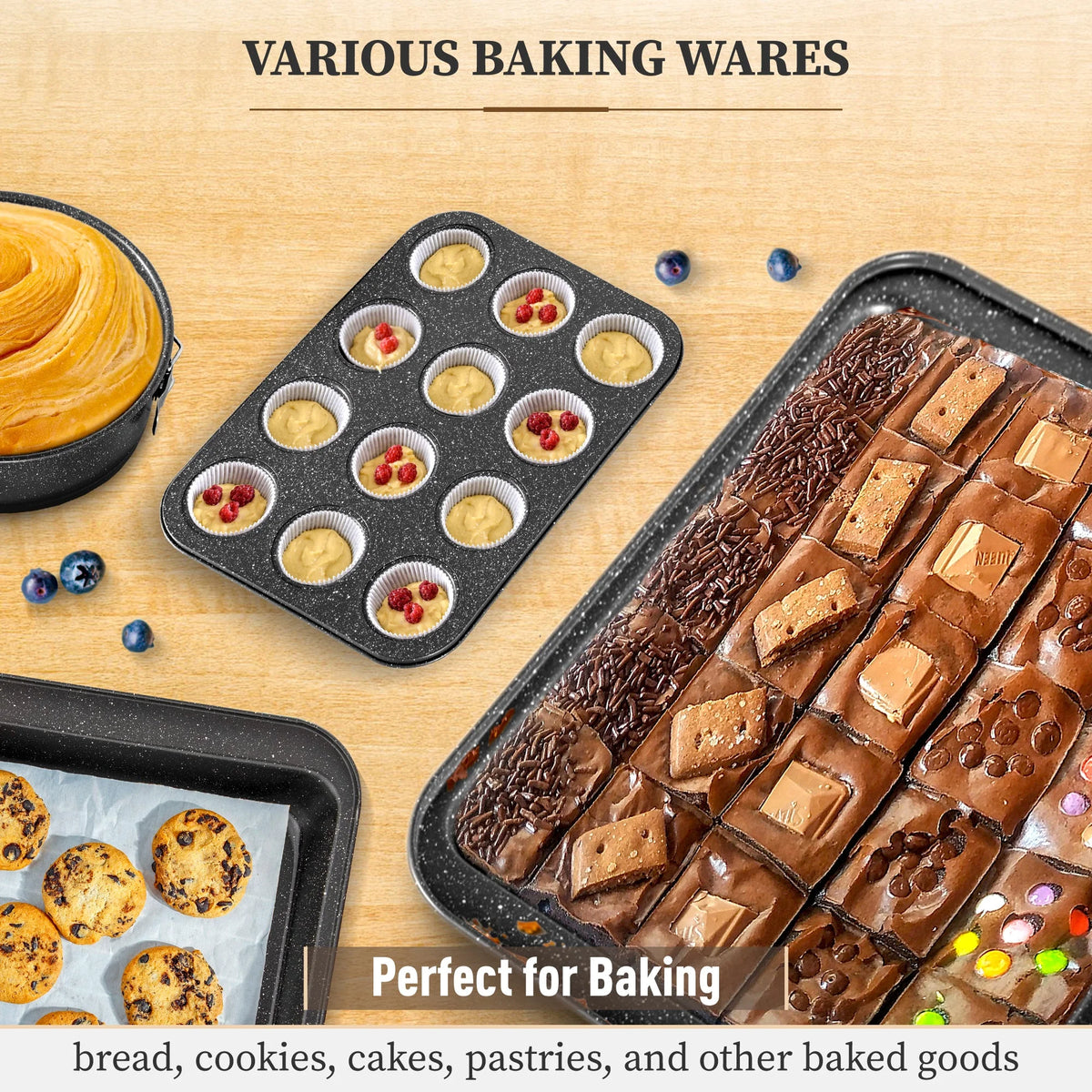 Sophia & William 30 Pieces Cookware & Bakeware Set Safe Granite Non-stick Aluminum Pots and Pans, Black