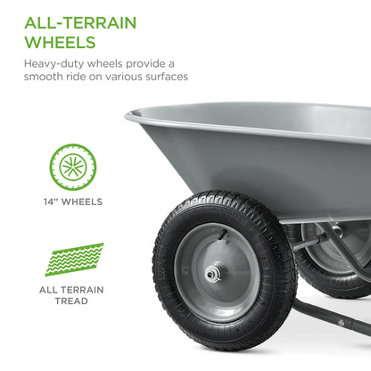 Best Choice Products Dual-Wheel Home Wheelbarrow Yard Garden Cart for Lawn, Construction - Green