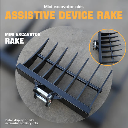 MachPro Mini Excavator Rake, 31'' Mini Excavator Attachments, 9 Tooth Wide Backhoe Digger Accessories Rake Use for Land Clearing, Debris Removing