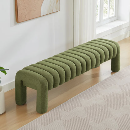 Zesthouse 63�� End of Bed Bench, Linen Tufted Upholstered Ottoman Bench with Padded Seat and Solid Wood Leg, Modern Entryway Bench for Bedroom, Living Room, Beige