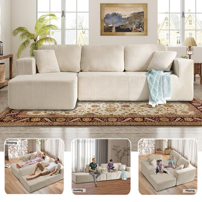 Bonzy Home Sectional Sofa with L-Shape Chaise,Modern Modular Sofa Upholstered Couch Corduroy Fabric for Living Room Bedroom Beige