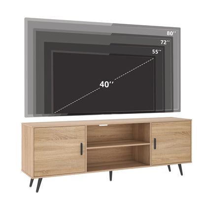 ChVans 70 Inch Mid Century Modern TV Stand for TVs up to 80 inches, Wood TV Stand with Storage, Entertainment Center for Living Room Bedroom, TV Media Console