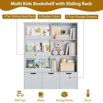 Homfa 6 Cube Toy Storage, Cube Organizer with Sliding Rack, 3 Drawer Kids Bookcase and Bookshelf, White