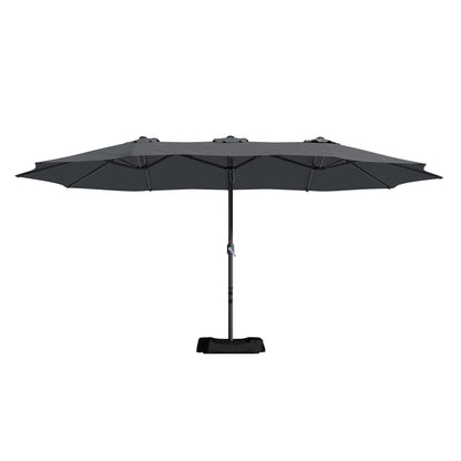 Mondawe 15ft Patio Umbrella Rectangular Outdoor Market Umbrella with Base and LED Lights Beige