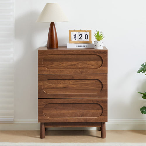 MIYZEAL Modern Wood Chest of 3 Drawers Bedroom Dresser, Wide Storage Cabinet & Contemporary Nightstand for Adults Walnut Finish Bedside Furniture