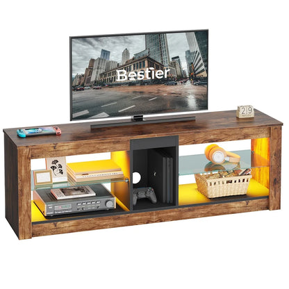 Bestier Entertainment Center with LED Lights TV Stand Media Console Table for TVs up to 60" in Light Grey