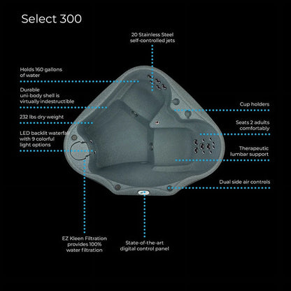 Aquarest Spas AR-300 Premium 2-Person, 20-Jet Oval Plug and Play Hot Tub with Ozonator - LED Waterfall - 2hp pump - Graystone