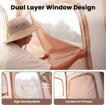 NAIZEA Inflatable Tents for Camping, Blow Up Tent with Hand Pump, Easy Setup Inflatable Hot Tent with Stove Jack, Waterproof Oxford Air Glamping Tents for Camping Adult 4-6 Person