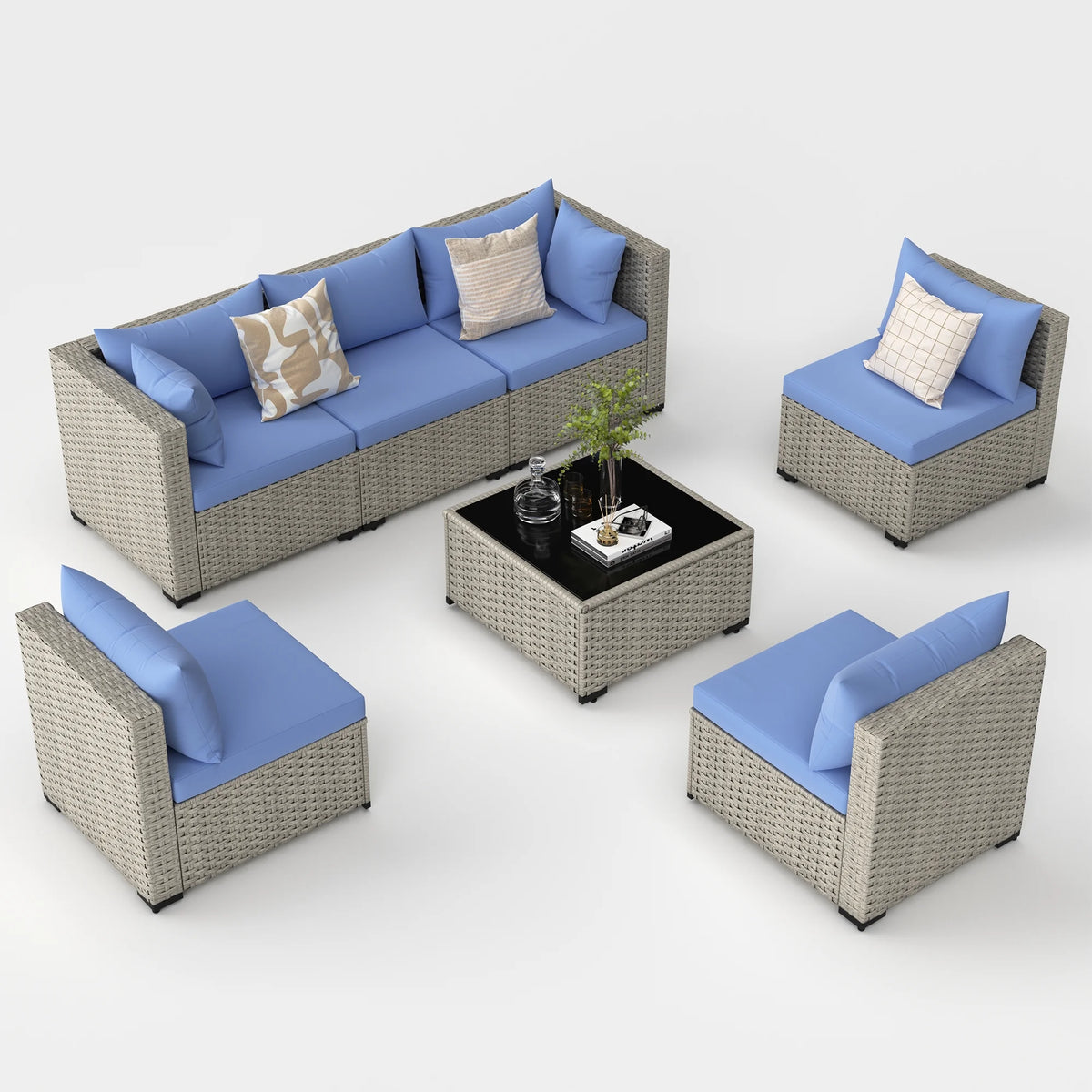 7 Pieces Patio Conversation Set, Outdoor Sectional PE Rattan Wicker Furniture Seat,Dark Gray