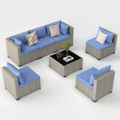 7 Pieces Patio Conversation Set, Outdoor Sectional PE Rattan Wicker Furniture Seat,Dark Gray