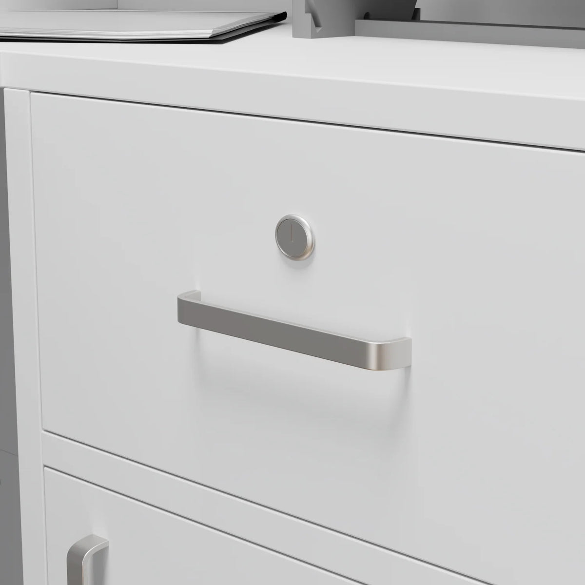 MONSLIPA L-Shape Wood Reception Desk with , Register Stand Reception Center Desk, White