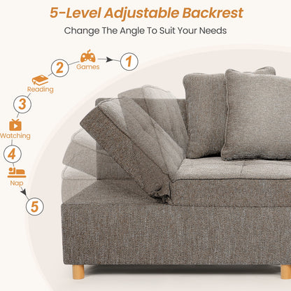 SEJOV 4-in-1 Convertible Sleeper Chair Bed, Linen Sofa Bed for Small Space, Futon Sofa with 2 Throw Pillows for Living Room, Single Recliner with 5 Adjustable Backrest for Bedroom Apartment, Brown