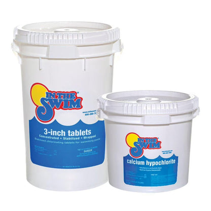 In The Swim Chlorine and Shock Bundle for Sanitizing Swimming Pools �C Includes 50 Pound Bucket of 3 Inch Stabilized Chlorine Tablets and 50 Pound Bucket of 68% Cal-Hypo Pool Shock